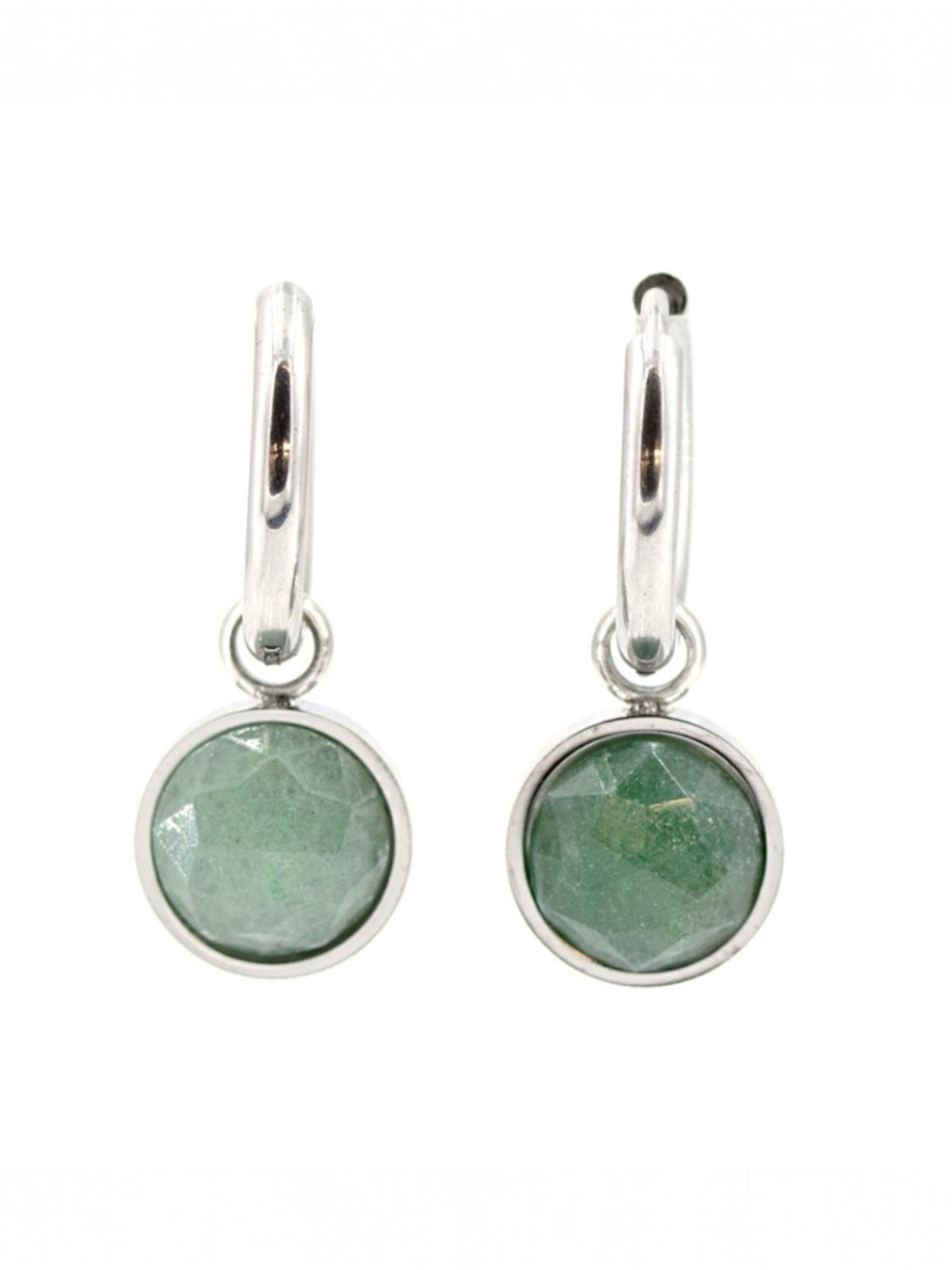 Sergio Engel Earrings 'Beach Ohrring 01 Kleine Edelstahl-Hoops mit Natursteinanhänger' in Green: front