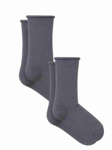 Albero Natur Socken 'Bio-Baumwoll-Socken mit Rollrand Unisex – 2er Pack' in Grau: Vorderseite