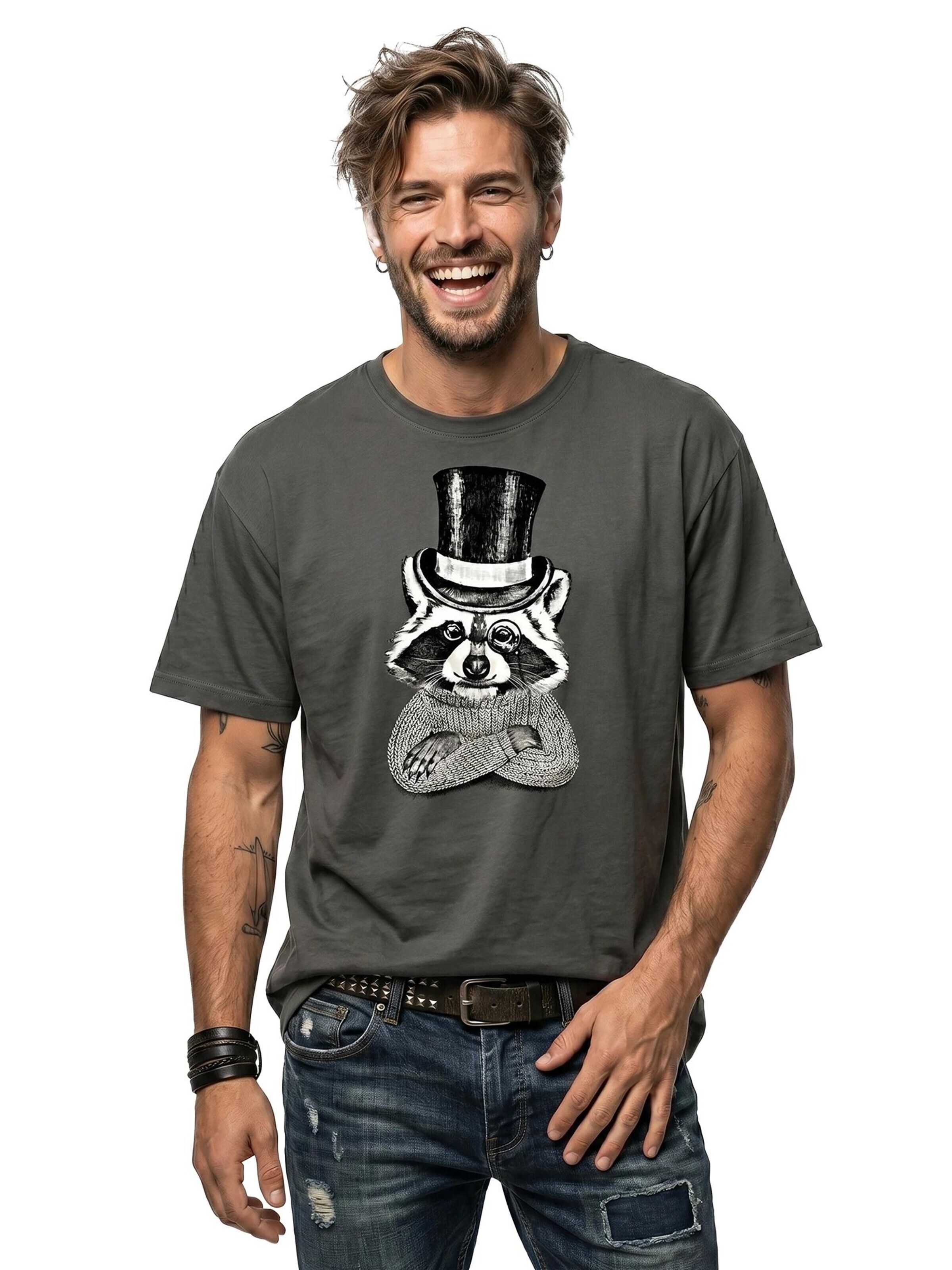 MAKAYA Shirt 'Waschbär Hut' in Grey
