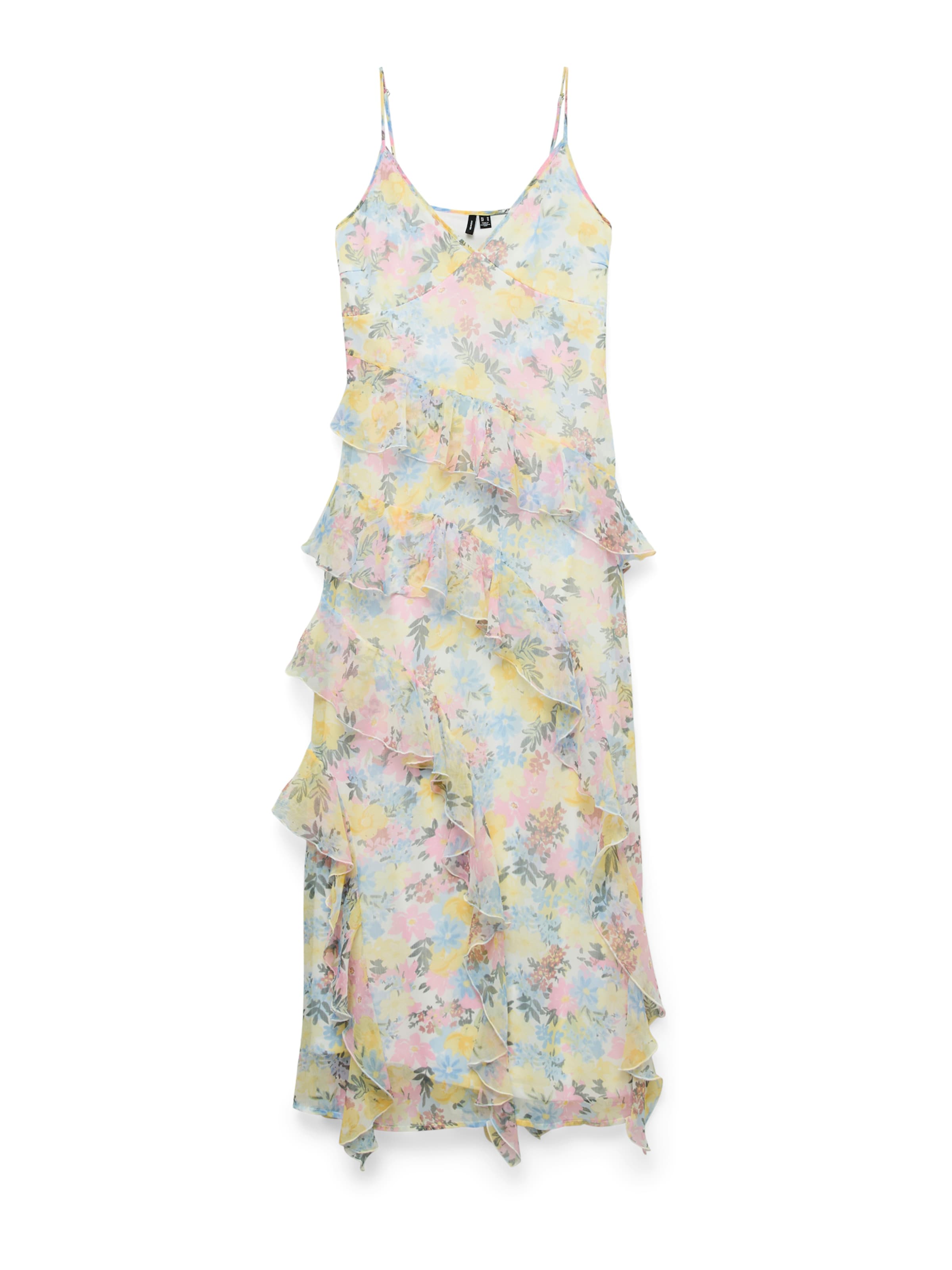 VERO MODA Zomerjurk 'VMSMILLA' in de kleur Lichtgeel / Donkergroen / Rosa / Wit, Productweergave