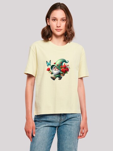 F4NT4STIC Shirt 'Gnom Frühling Blumen Schmetterling' in Geel: voorkant