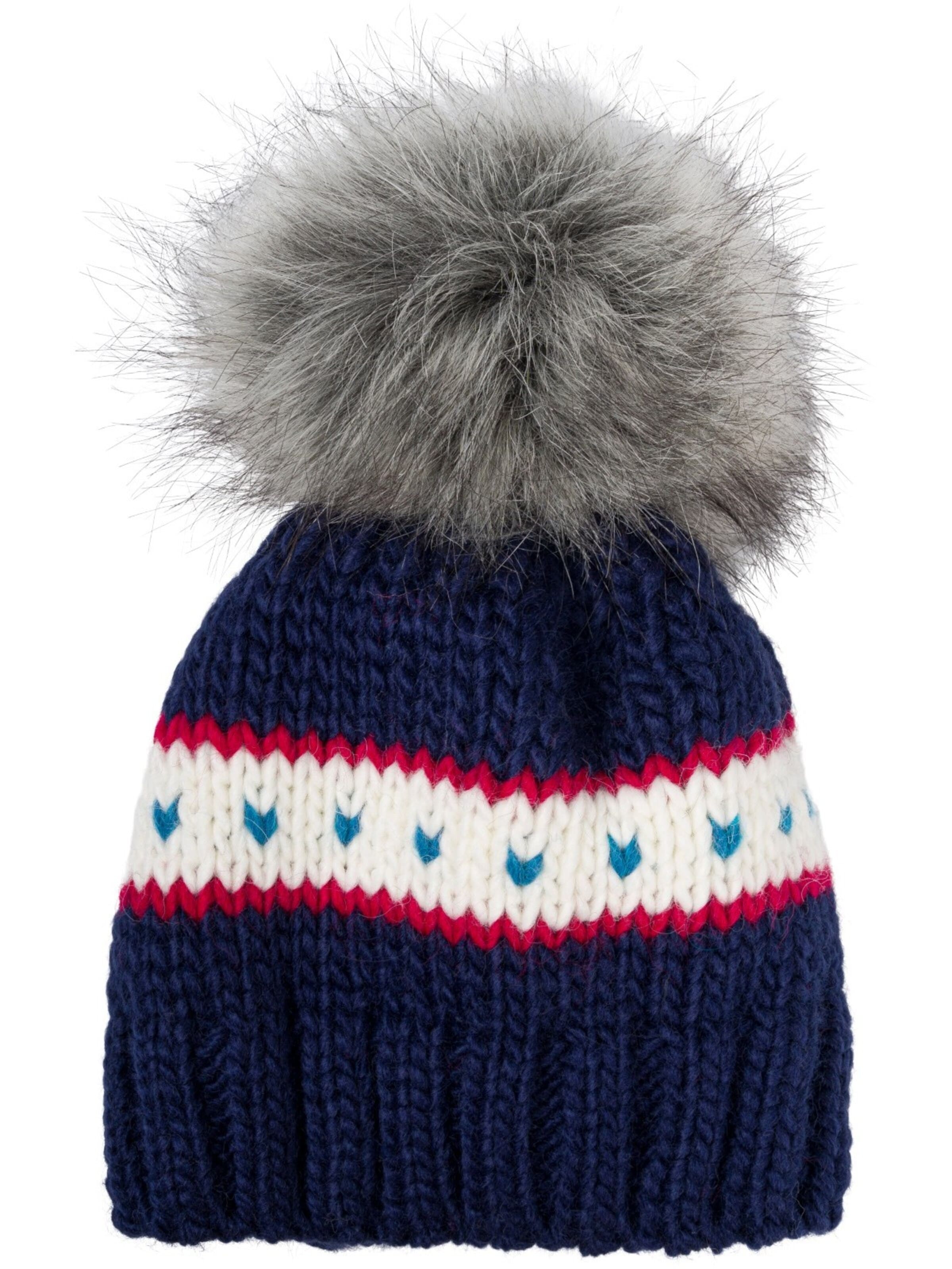 styleBREAKER Beanie 'Kinder Strick Bommelmütze Herzmuster' in Blue: front