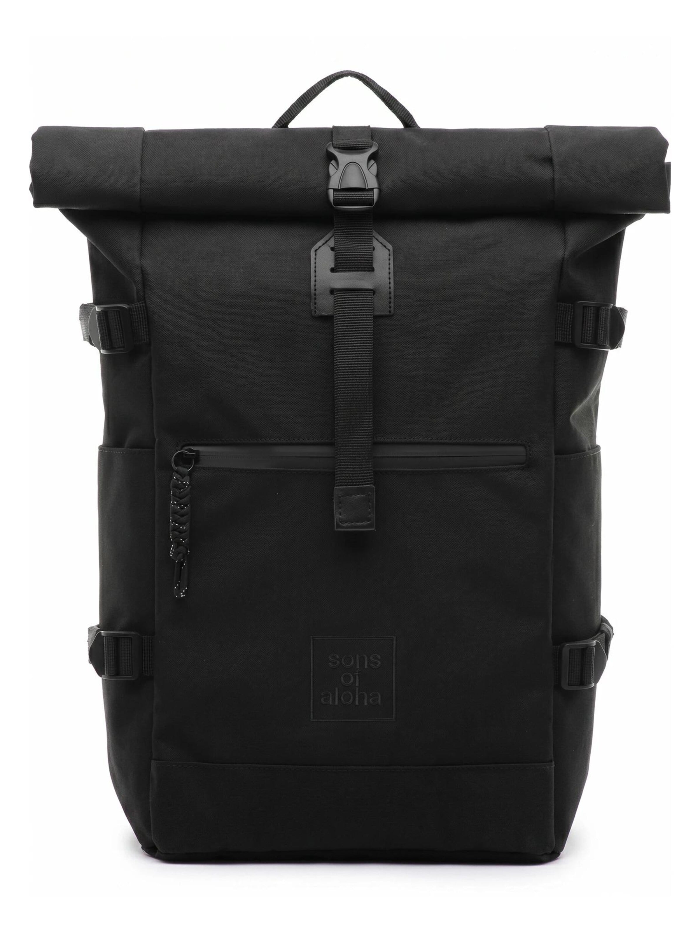 SONS OF ALOHA Backpack 'XL RollTop Rucksack KANE erweiterbar' in Black: front