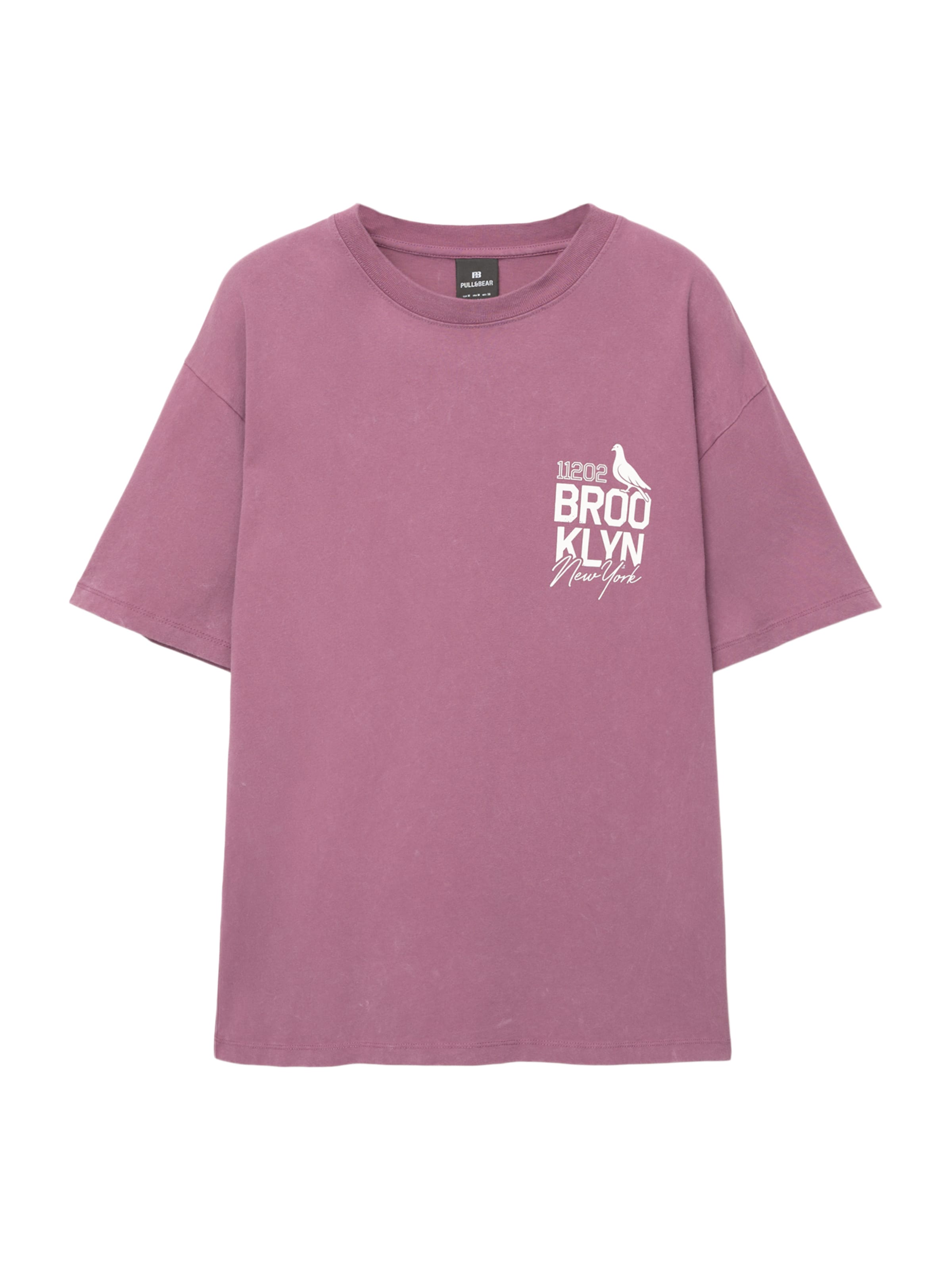 Tricou 'BROOKLYN' Pull&Bear pe mov orhidee / alb, Vizualizare produs