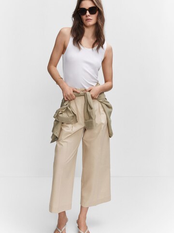 MANGO Wide leg Pressveckad byxa 'POPE' i beige