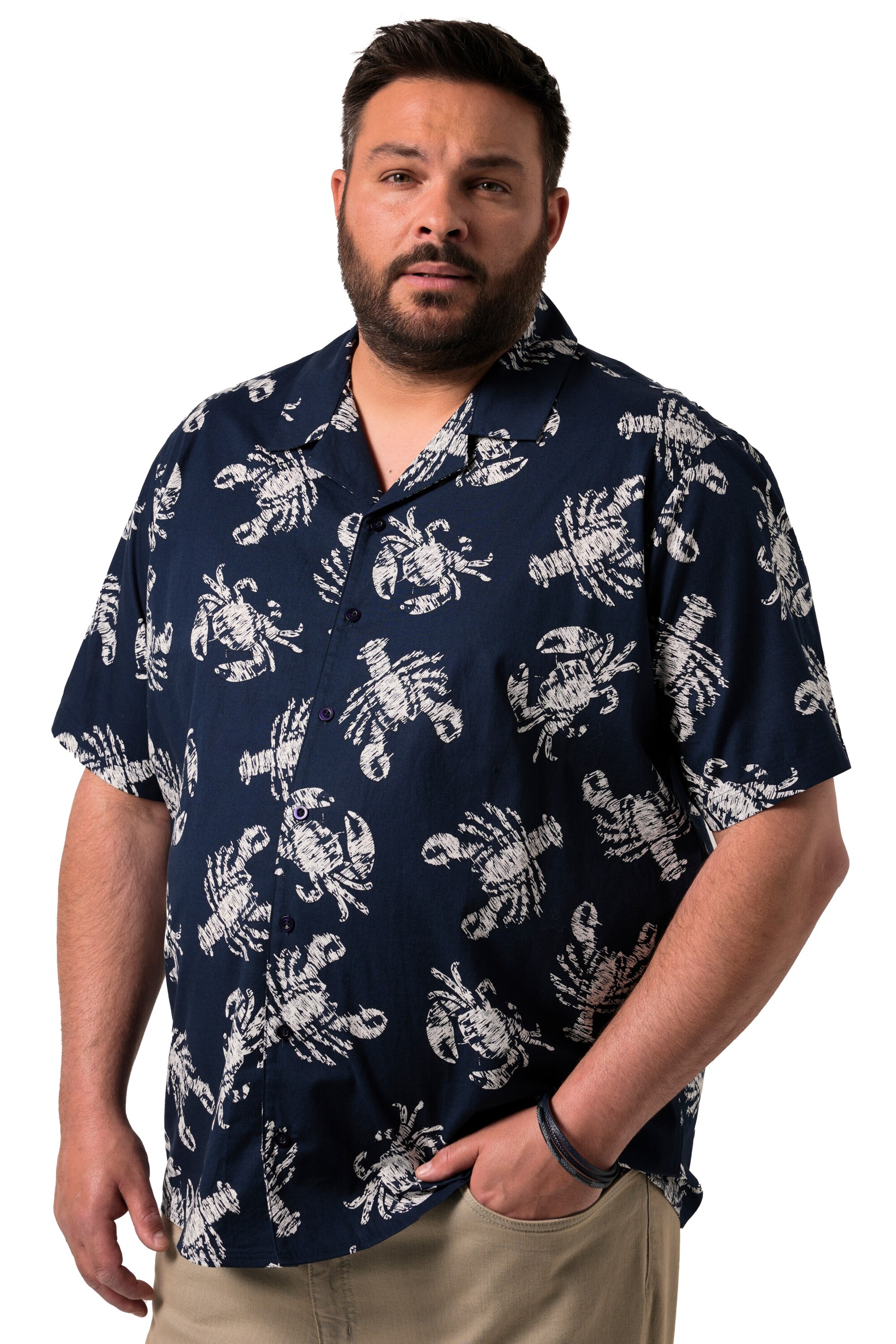 Men Plus Comfort fit Overhemd in Blauw: voorkant