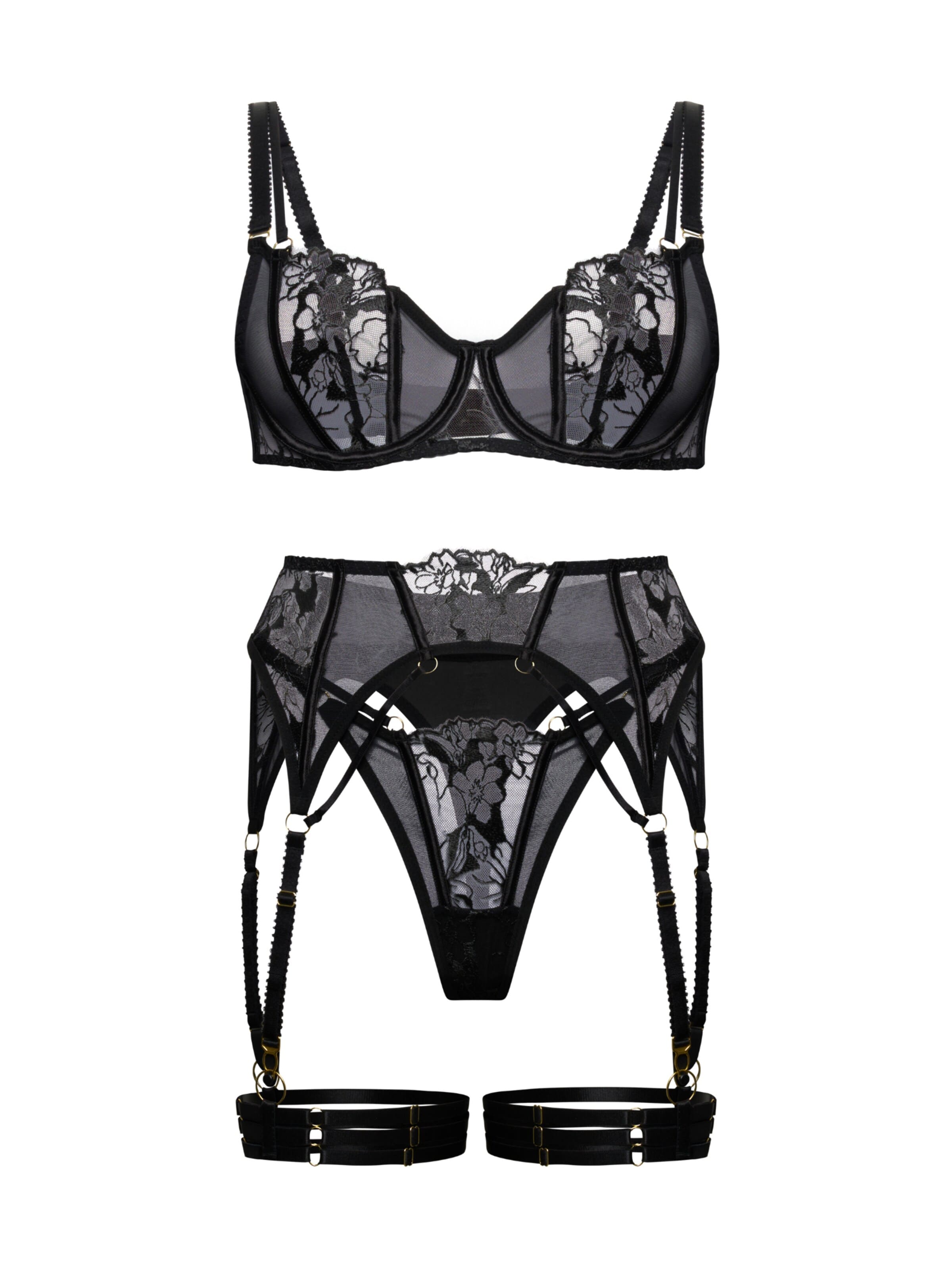 Orchibelle Balconette Wäsche-Sets 'Nicolette'‌‌‌‌‌‌‌‌ in Schwarz: Vorderseite