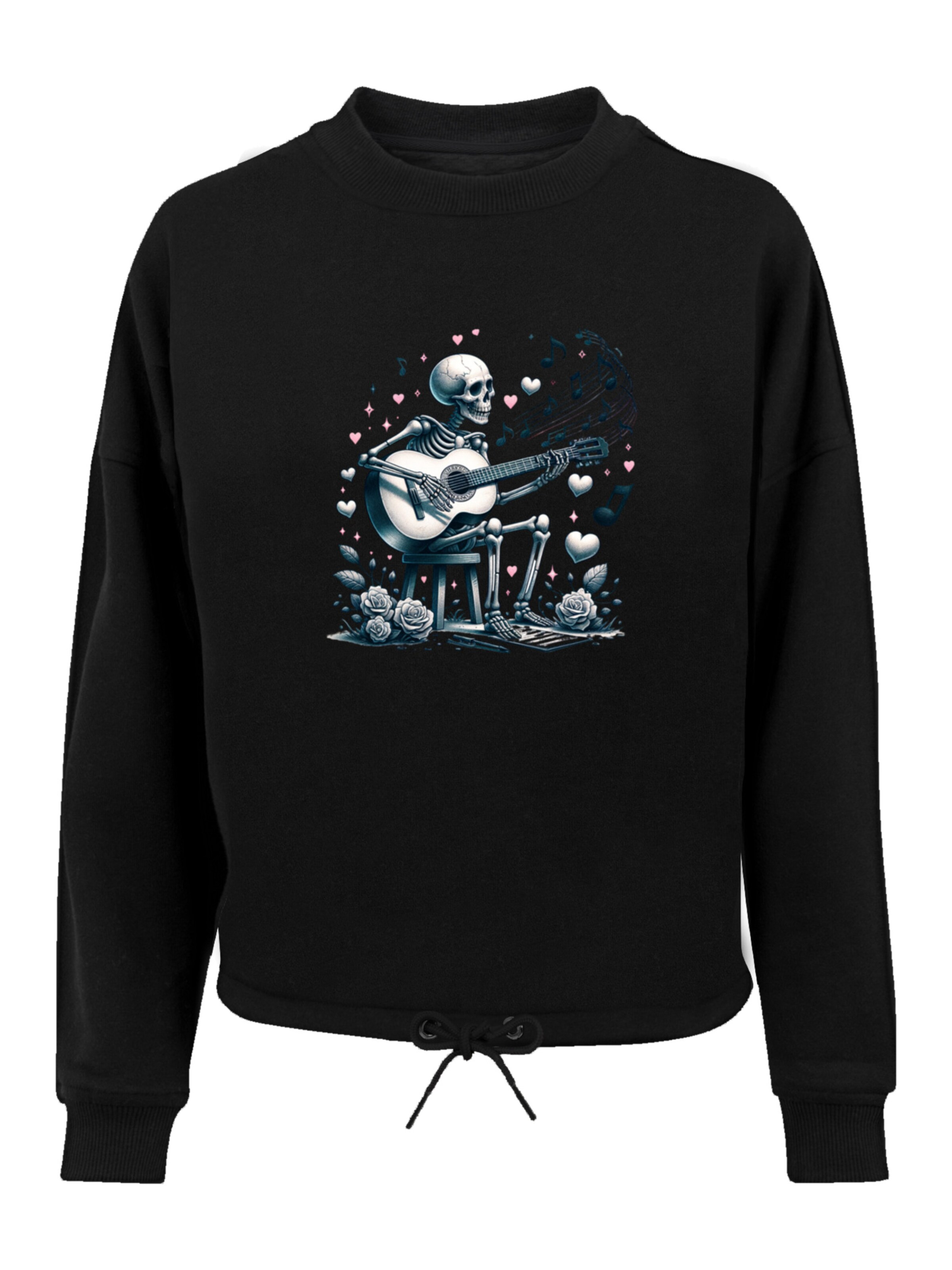 F4NT4STIC Sweatshirt 'Skelett spielt Gitarre, Musik, Liebe' in Black: front