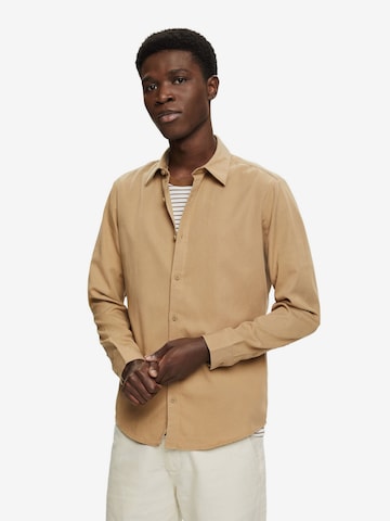 ESPRIT Slim fit Button Up Shirt in Beige: front