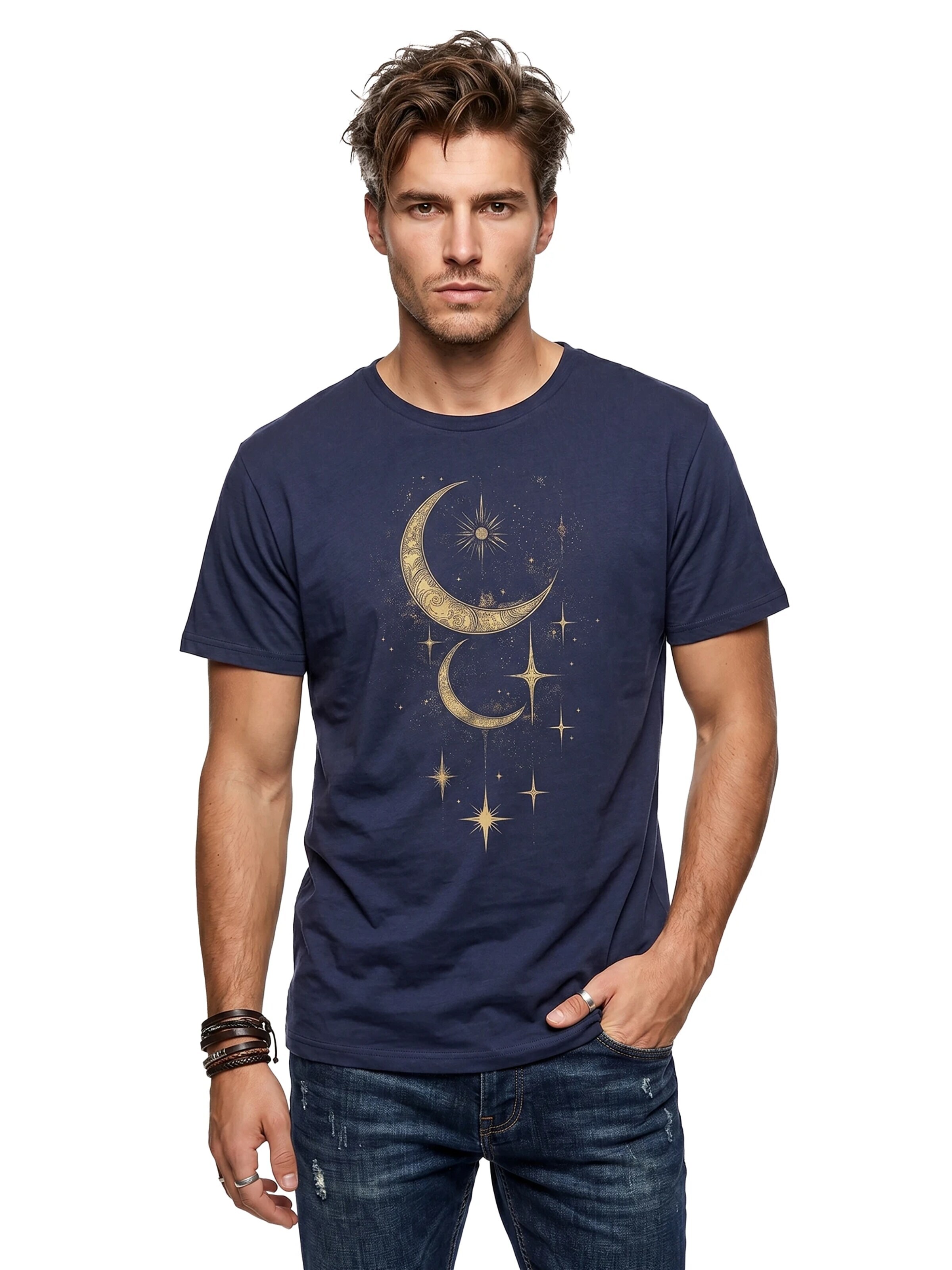 MAKAYA Shirt 'Moon Stars' in Blue