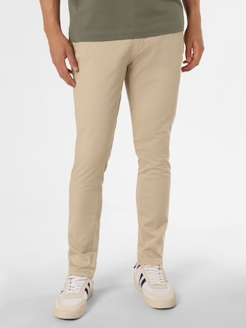 Coupe slim Pantalon chino Nils Sundström en beige : devant