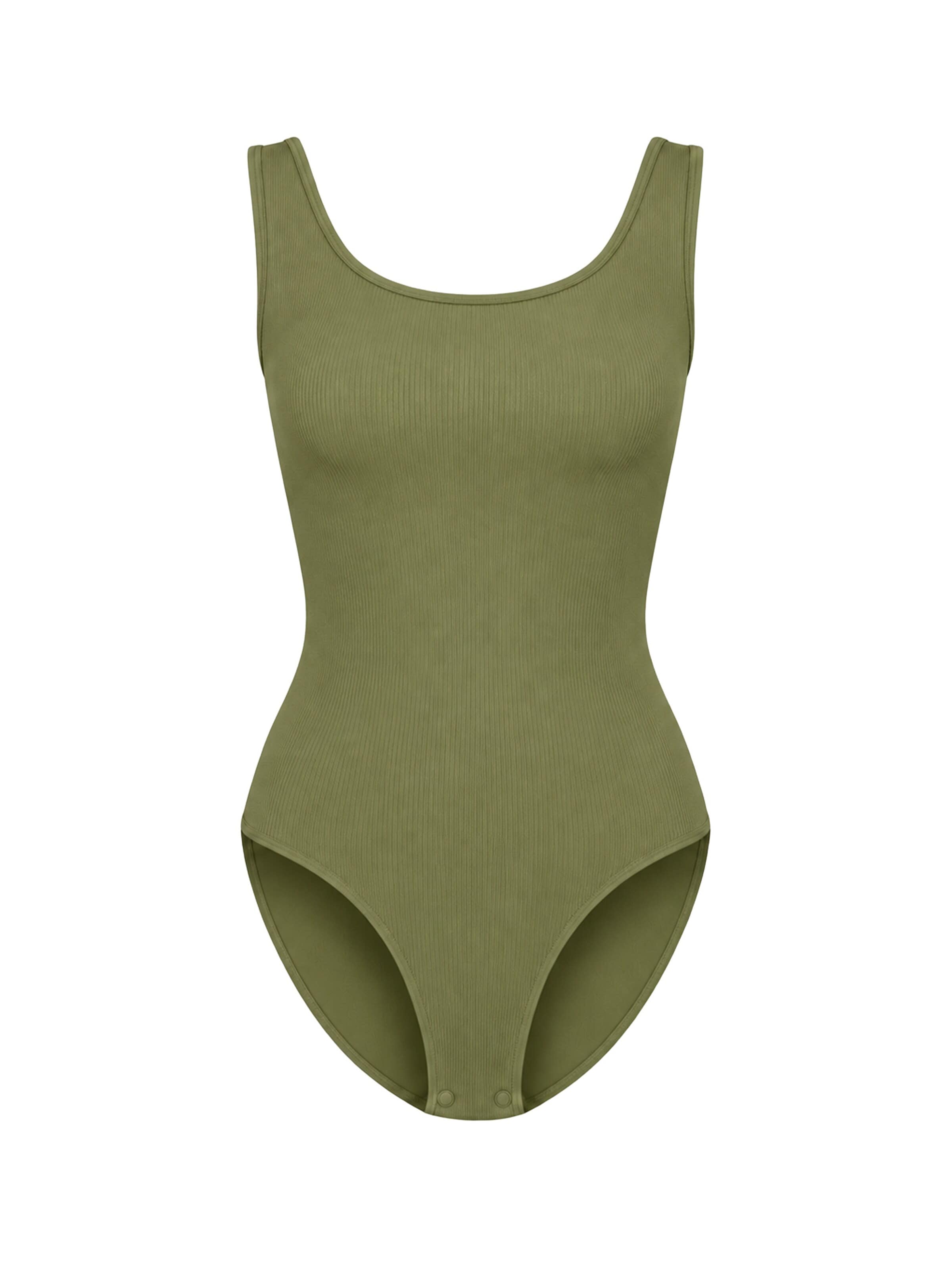 cfab Body 'Ribbed Tank Sculpting Bodysuit with Slip' in Groen: voorkant