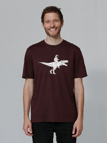 T-Shirt ' Astronaut on T-Rex ' Watapparel en rouge : devant