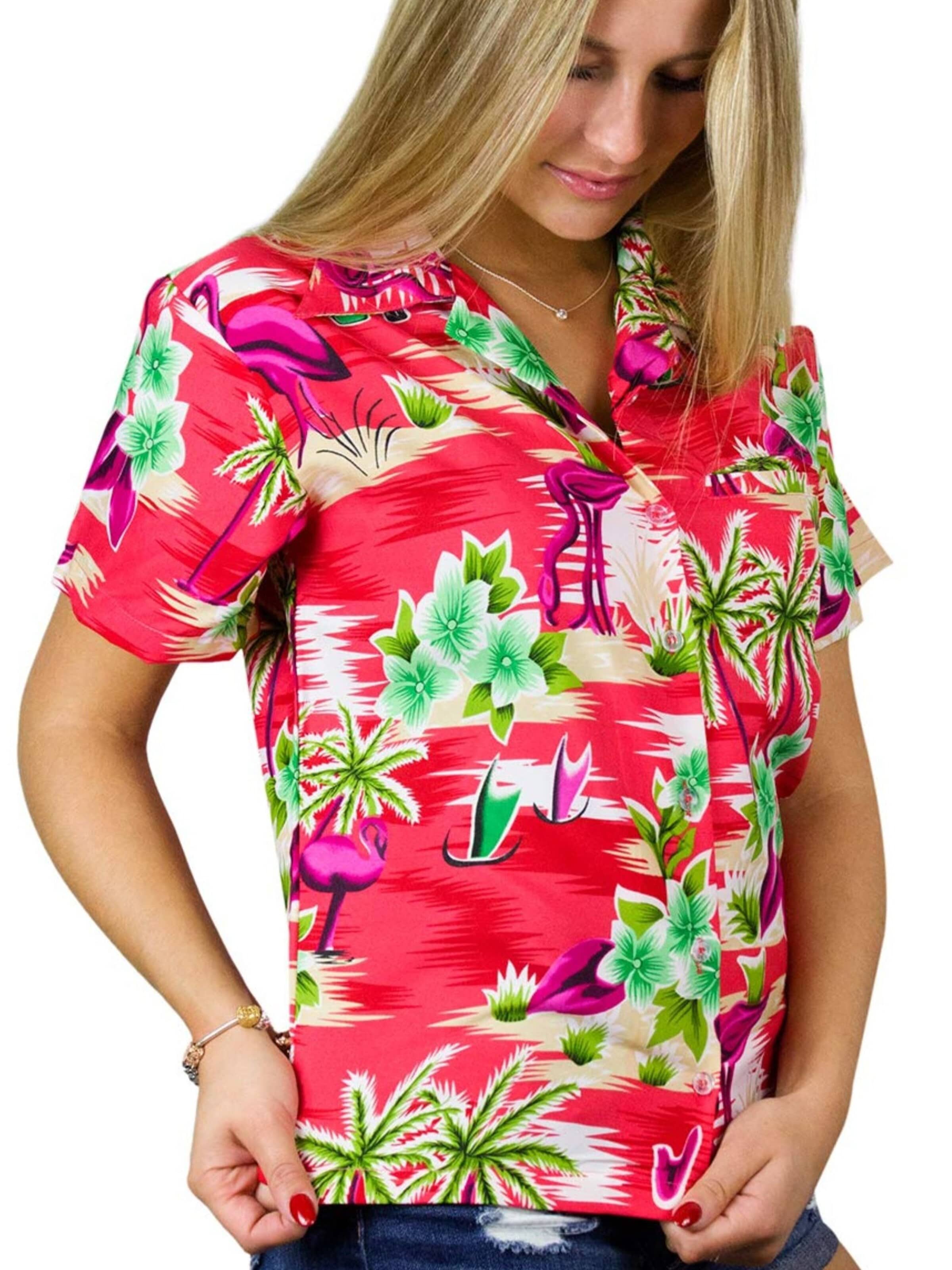 Camicia da donna 'Flamingos' di King Kameha in rosso