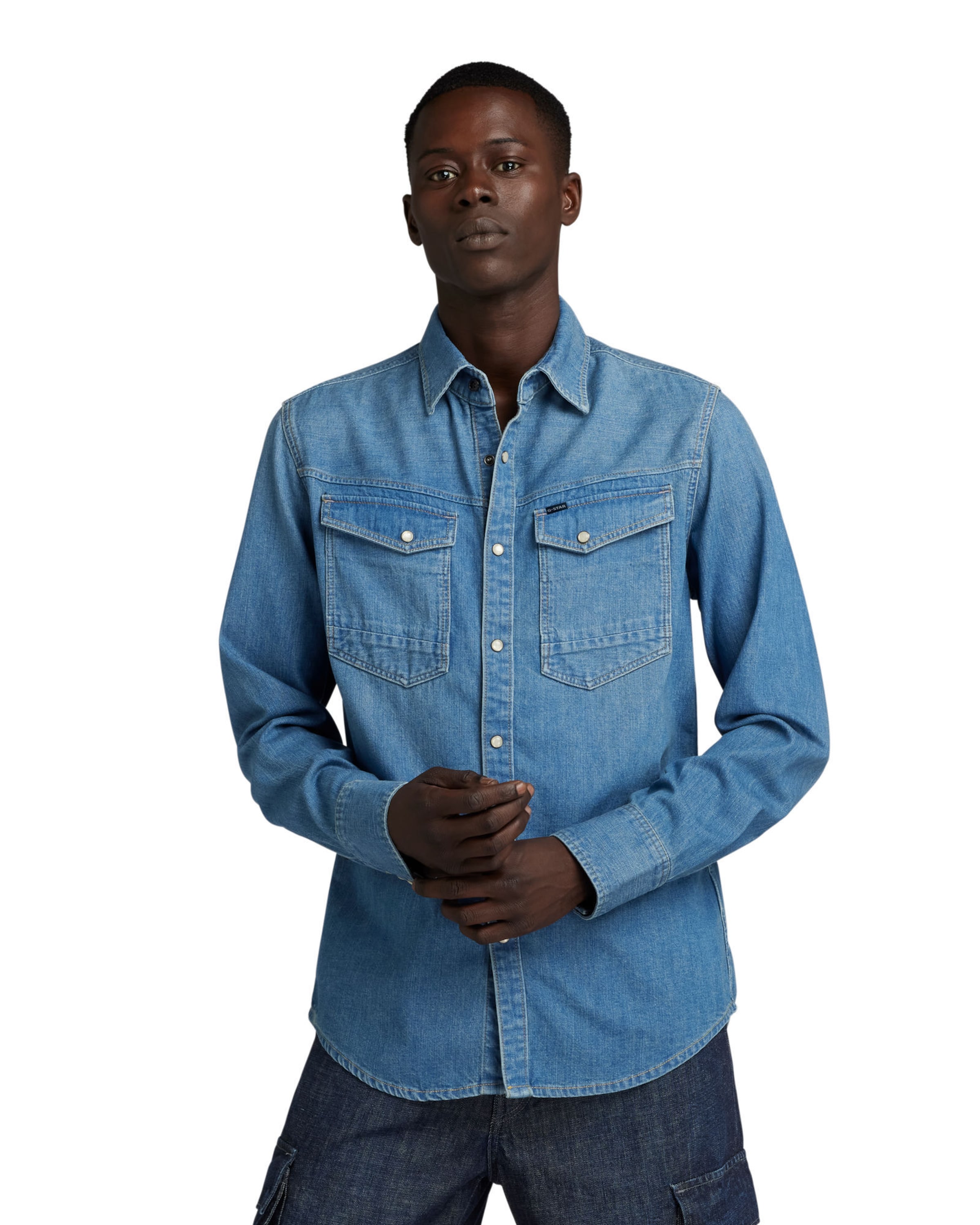 G-STAR Úzky strih Košeľa - Modrá: predná strana