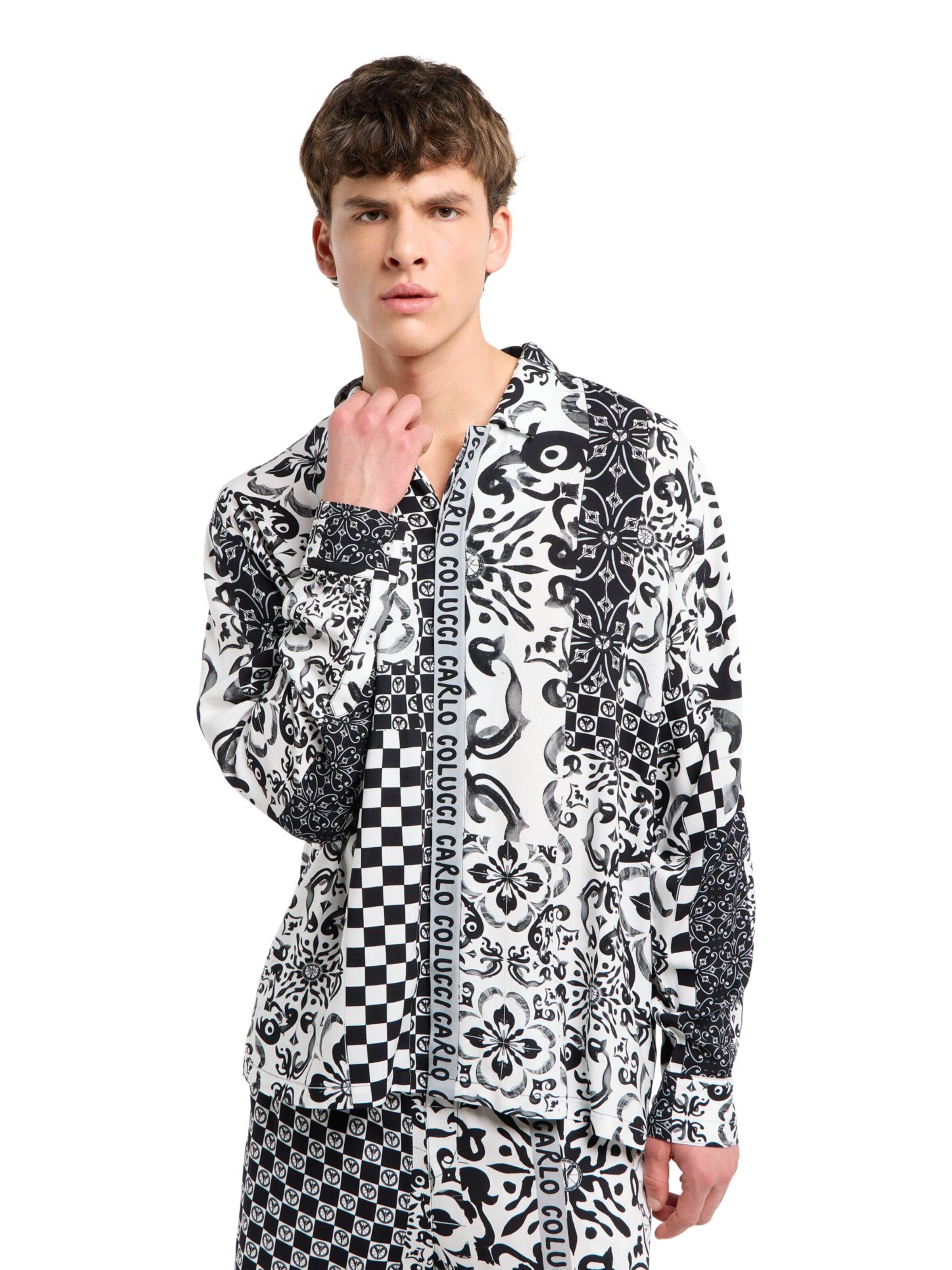 Carlo Colucci Comfort fit Button Up Shirt 'Fedrigo' in Black: front