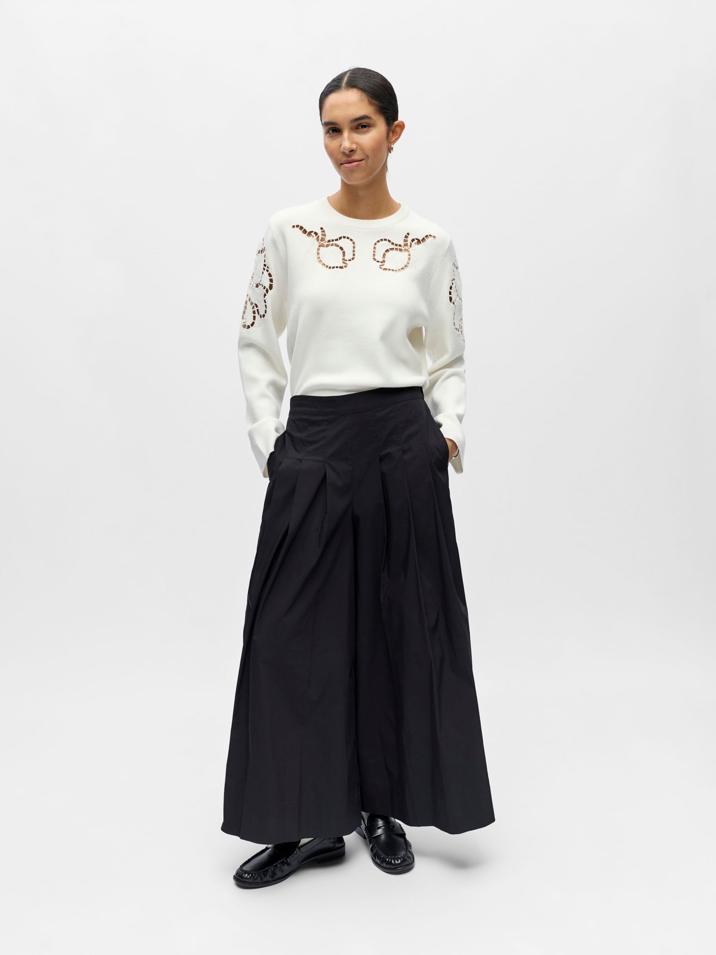 OBJECT Wide leg Pleat-Front Pants 'OBJPaige' in Black | ABOUT YOU