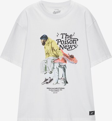 Pull&Bear T-shirt 'MC NATURAL MUSIC' i vit: framsida