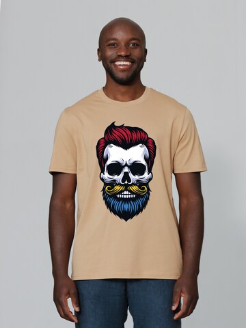 Maglietta 'Hipster Skull' di Watapparel in beige: frontale