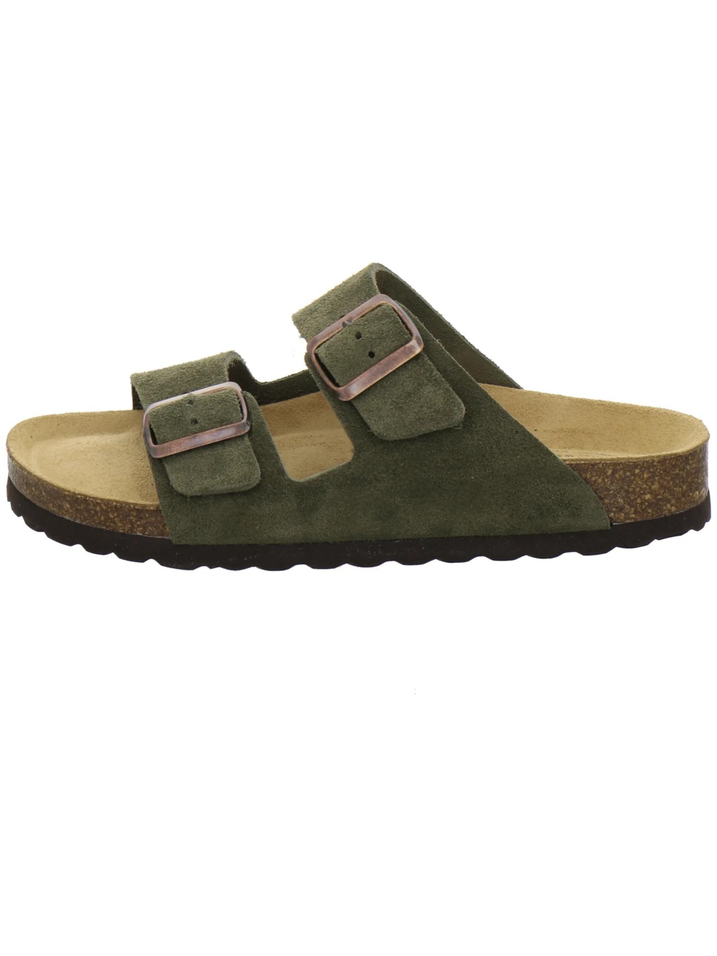 AFS-Schuhe - Zapatos abiertos 'Pantoletten Damen Zweischnaller moos Veloursleder' en verde