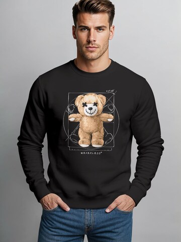 Neverless Sweatshirt 'Bear Da vinci' in Schwarz: Vorderseite