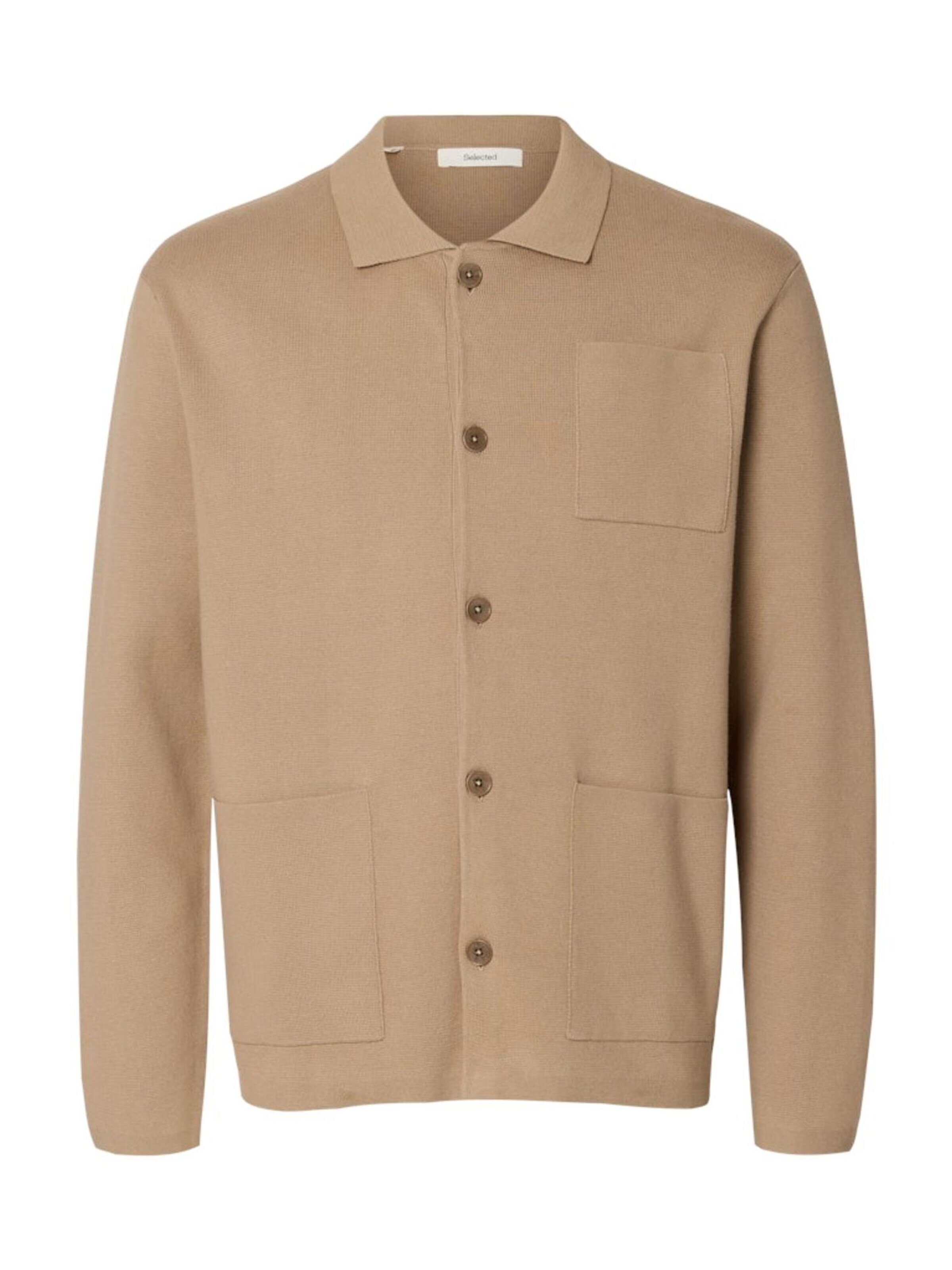 SELECTED Strickjacke 'SLMMIKE LIGHT POLO CARDIGAN NOOS'‌‌‌ in Beige: Vorderseite