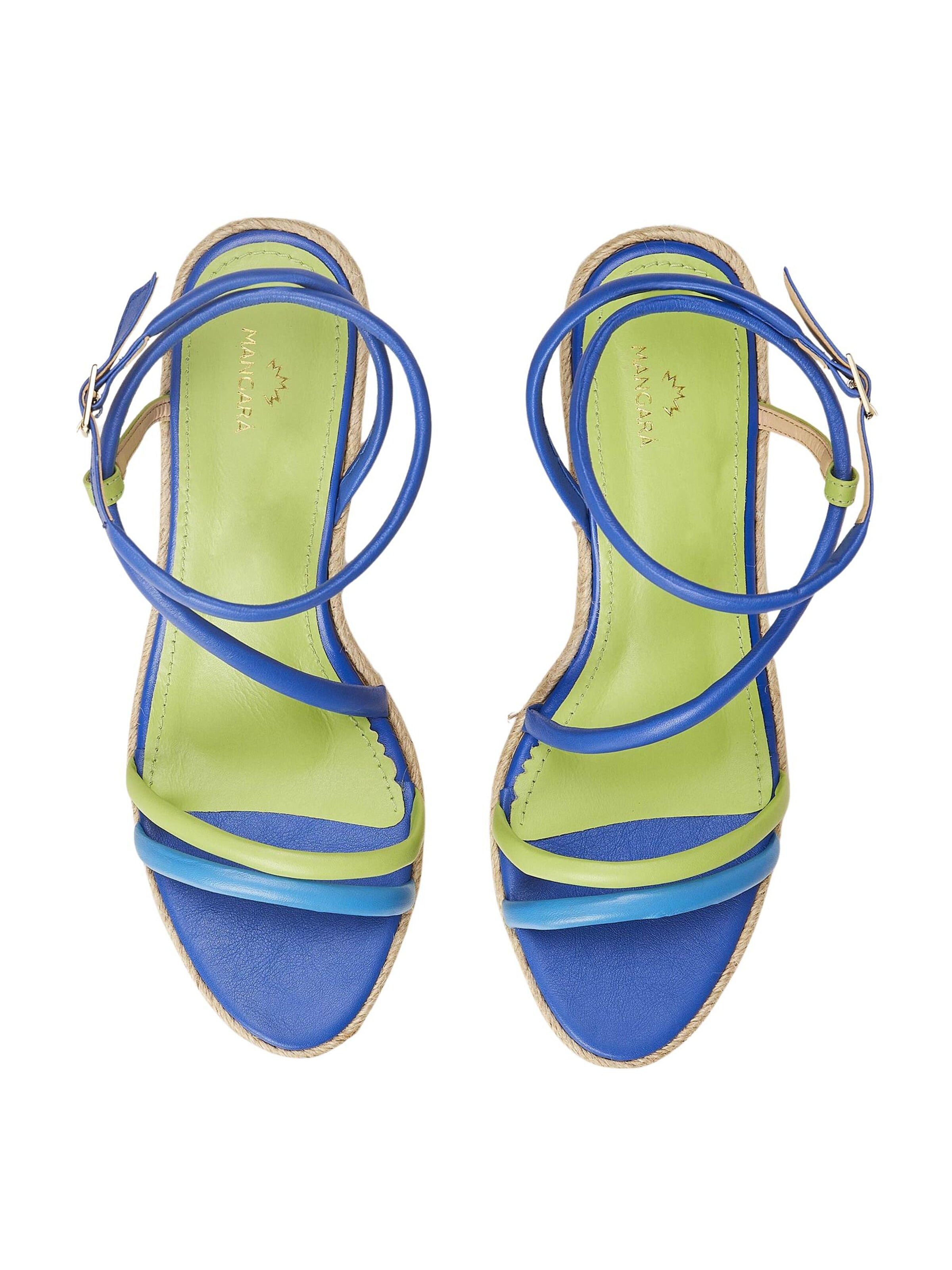 Mangara Atelier Sandalen met riem 'Sandale Compensée Espadrille en Cuir Bleu' in Blauw