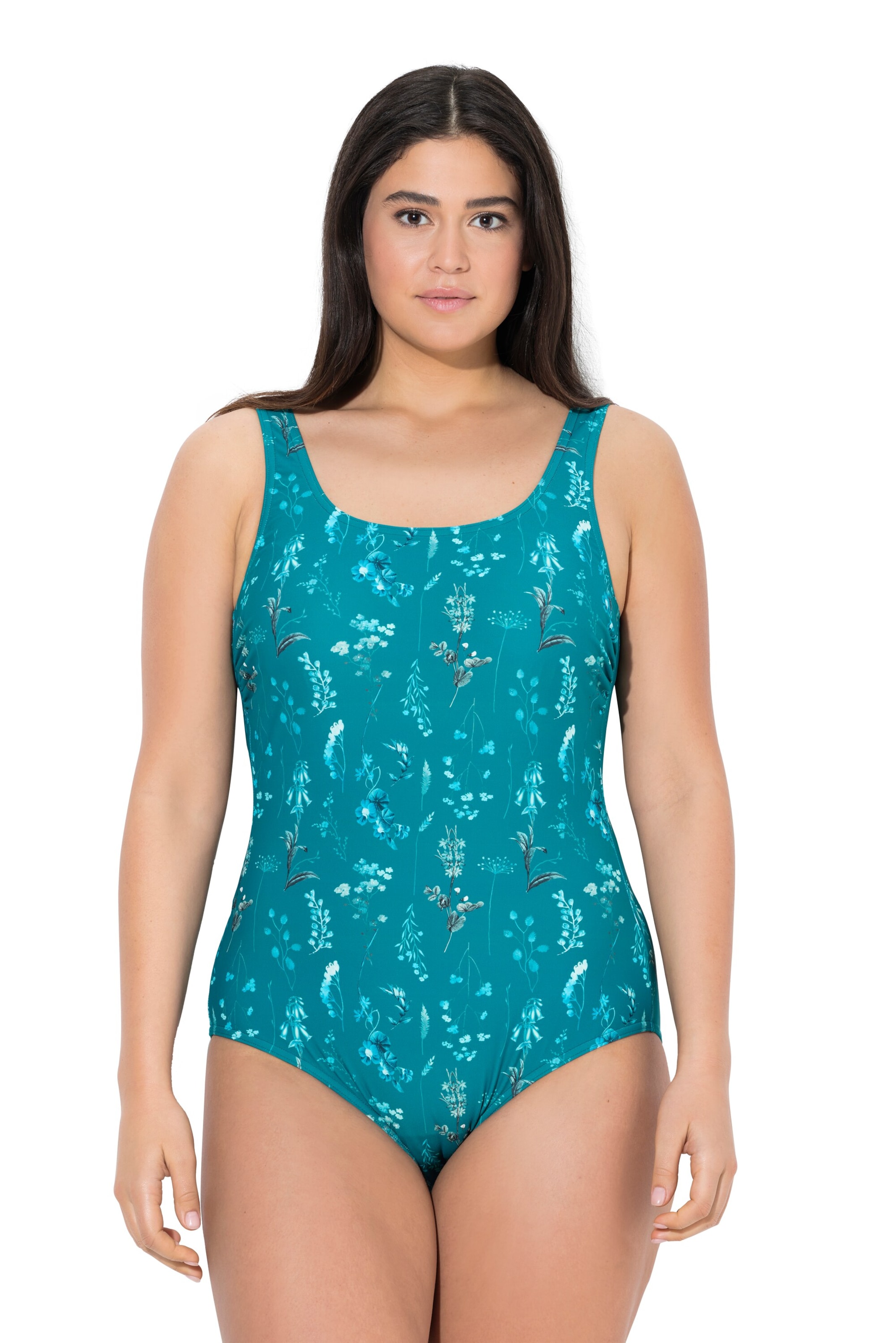 Ulla Popken Bralette Swimsuit in Blue: front