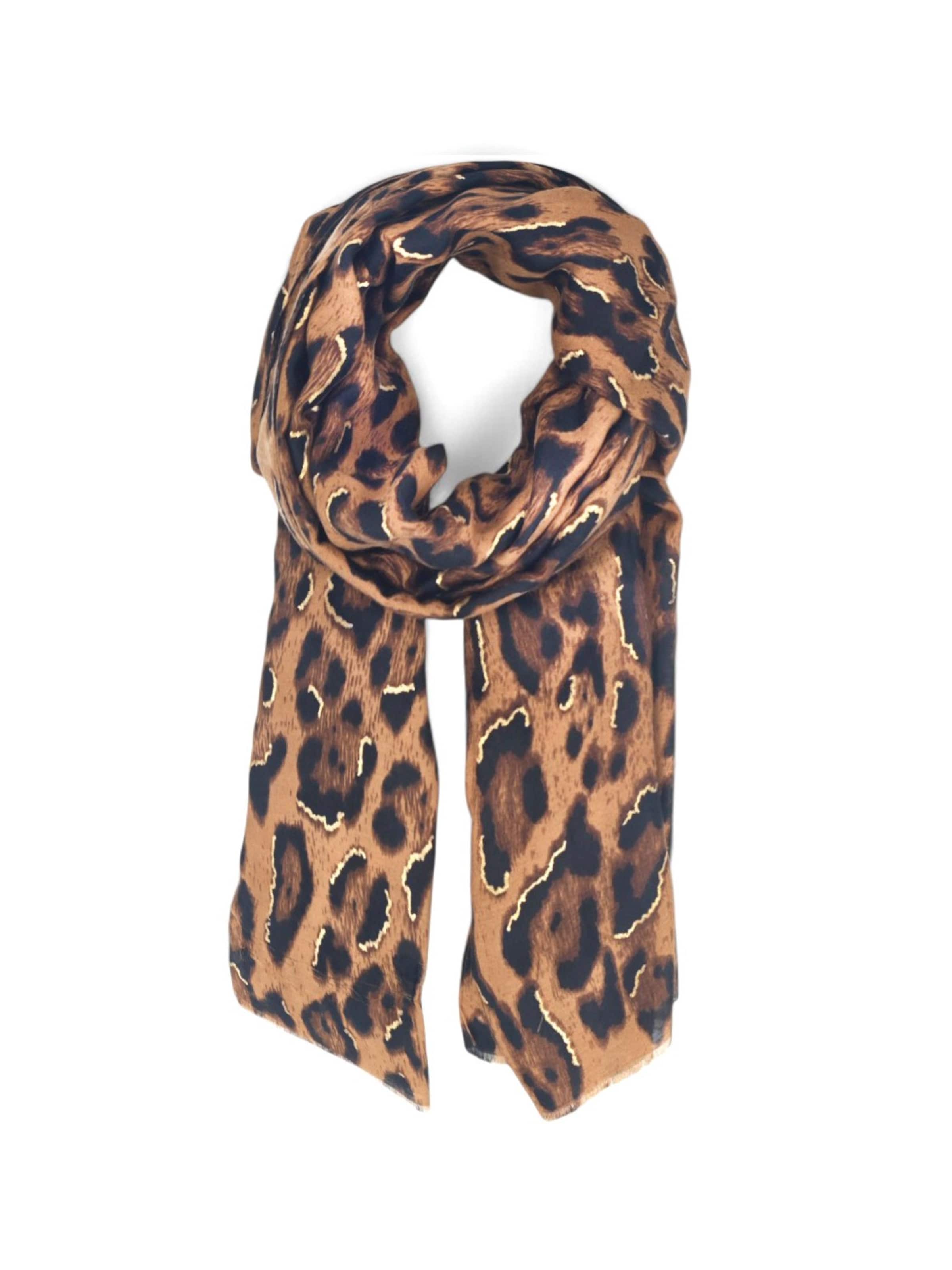styleBREAKER Schal 'Schal Leoparden Muster Gold Metallic'‌‌‌‌‌‌ in Braun: Vorderseite