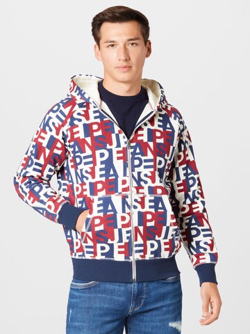 Pepe Jeans Zip-Up Hoodie 'Justo' in Blue: front