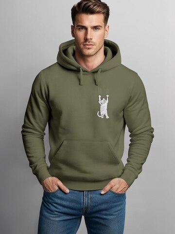 Neverless Sweatshirt 'Katze Rutschend' in Green