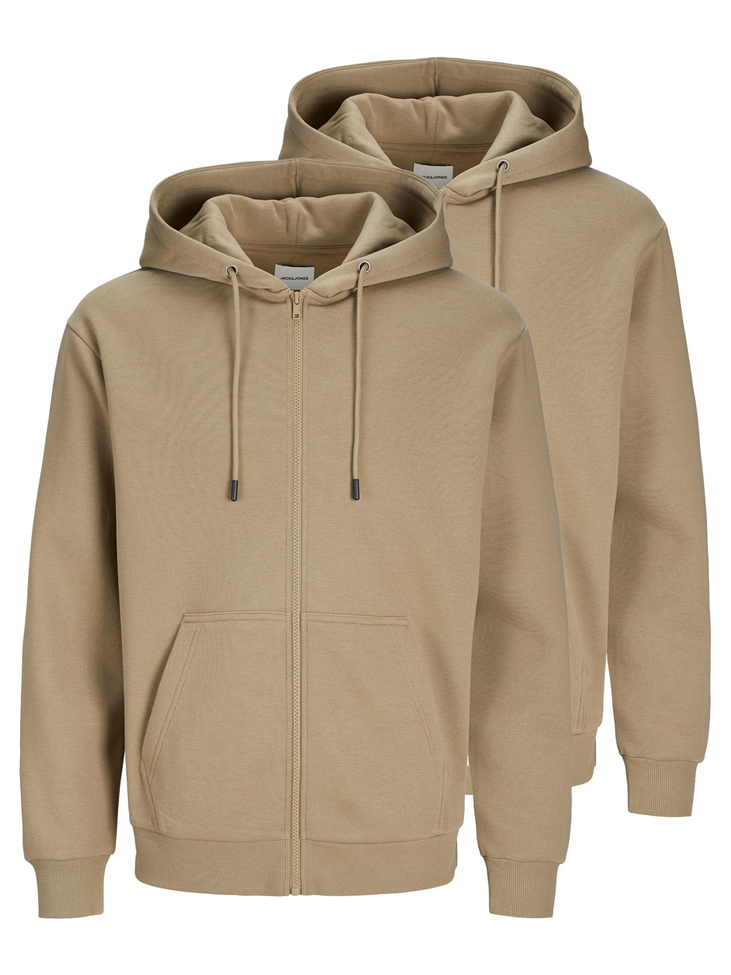 JACK & JONES Zip-Up Hoodie 'Bradley' in Beige: front