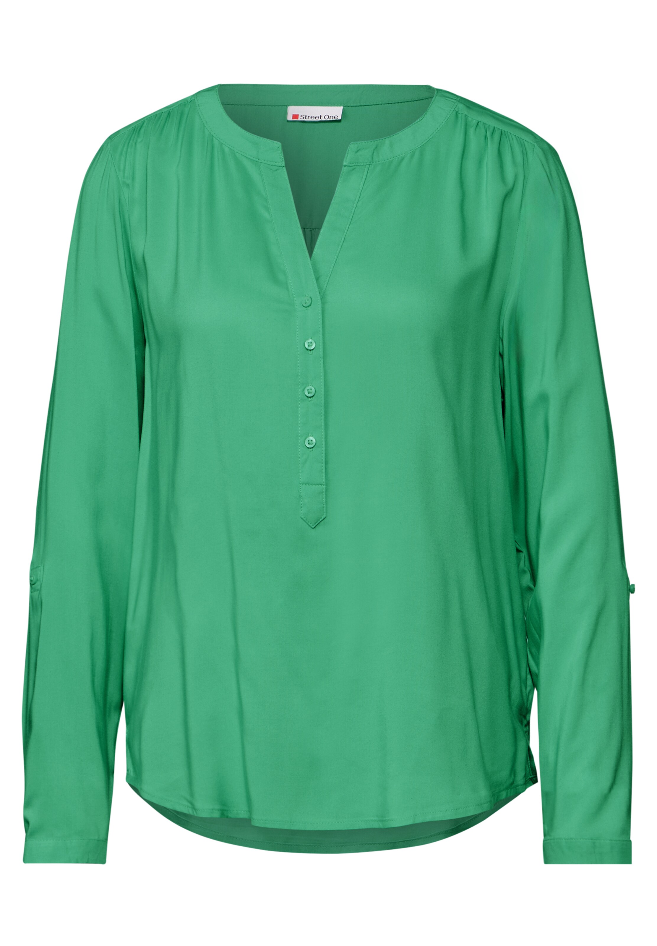 STREET ONE Basic Bluse in Unifarbe in Grün: Vorderseite