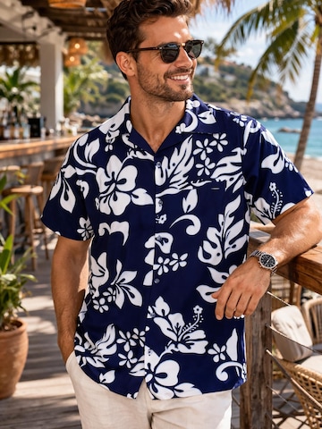 King Kameha Shirt 'Hibiscus' in Blauw