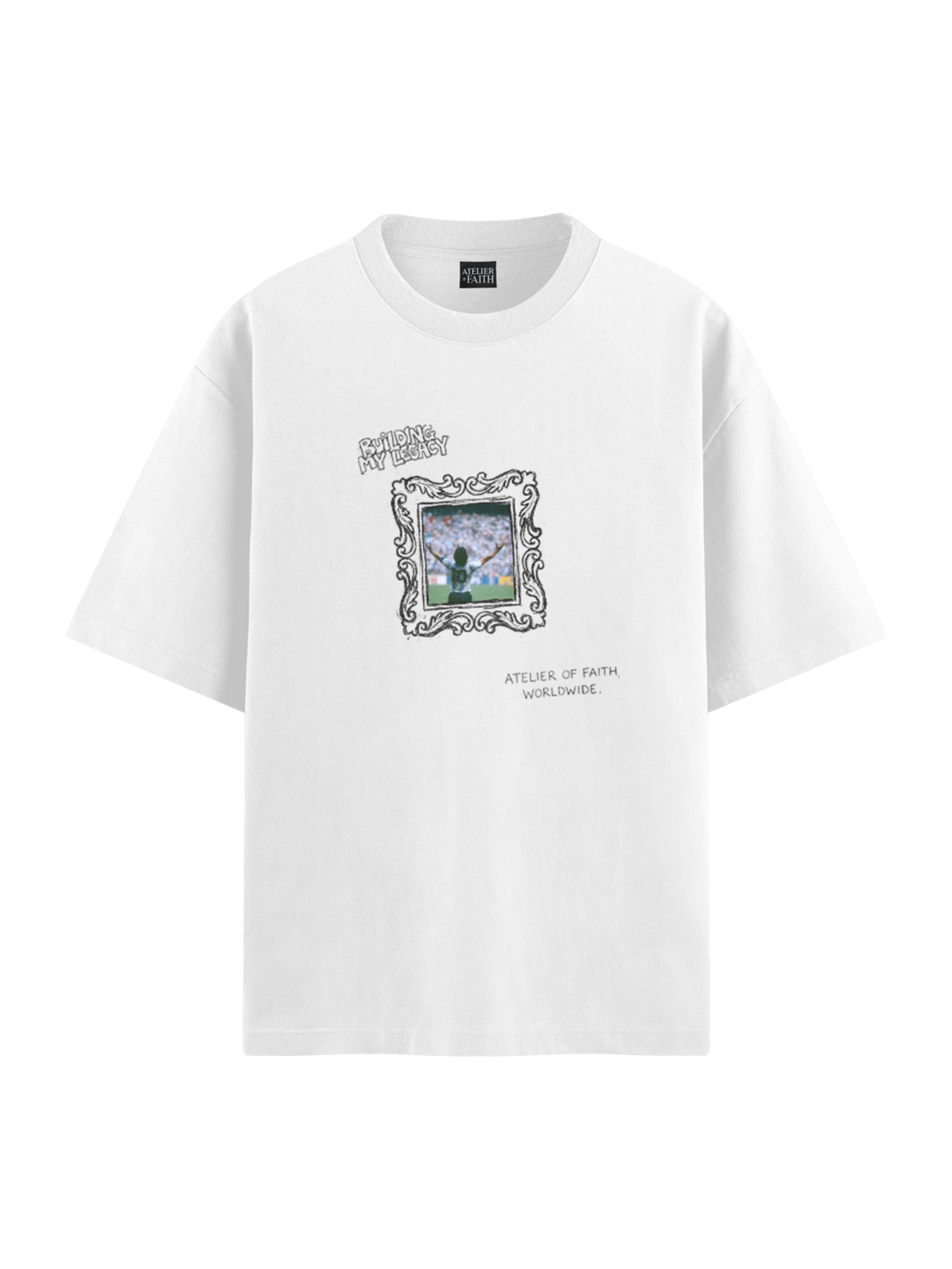 ATELIER OF FAITH Shirt 'MARADONA - BUILDING MY LEGACY'‌‌‌‌‌‌‌‌‌ in Weiß: Vorderseite