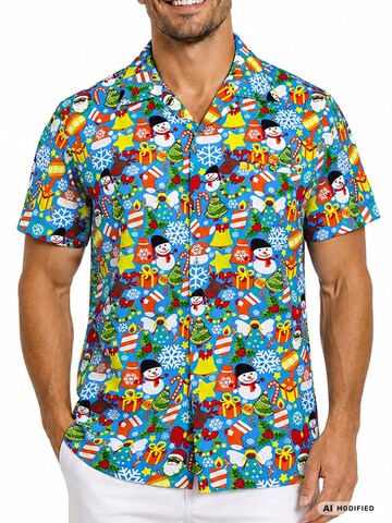 King Kameha Regular Fit Hemd 'Christmas Allover'‌‌‌‌‌‌ in Blau
