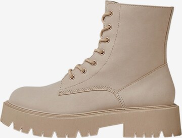 Bershka Lace-up bootie in Beige