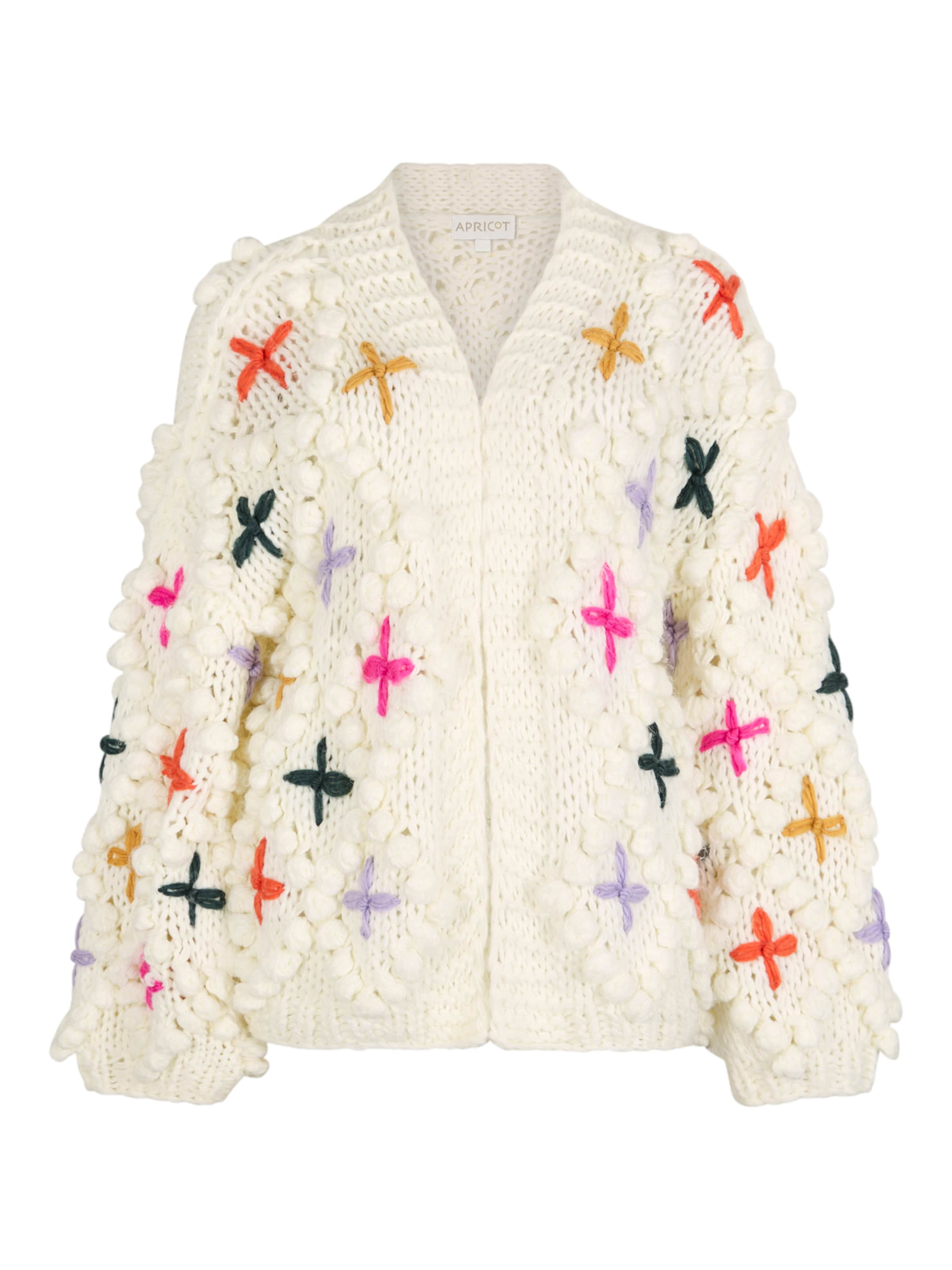 Apricot Chunky Knit 3D Flower Cardigan ' ' in creme, Produktansicht