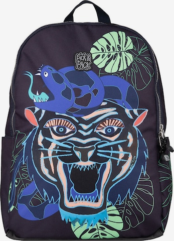 Pick & Pack Backpack 'Dangerous Cat' in Blue: front