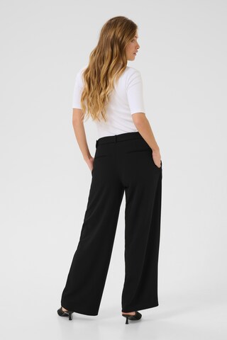 Kaffe Wide leg Bandplooibroek 'Thea' in Zwart