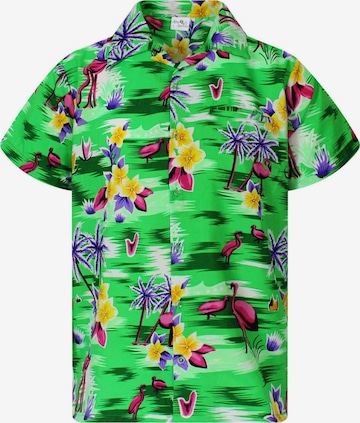 King Kameha Shirt 'Flamingos' in Geel: voorkant