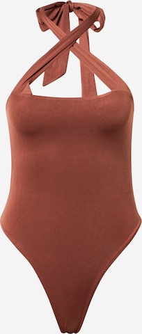 Misspap Shirt Bodysuit in Brown: front