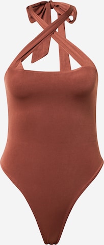 Misspap Shirt Bodysuit in Brown: front