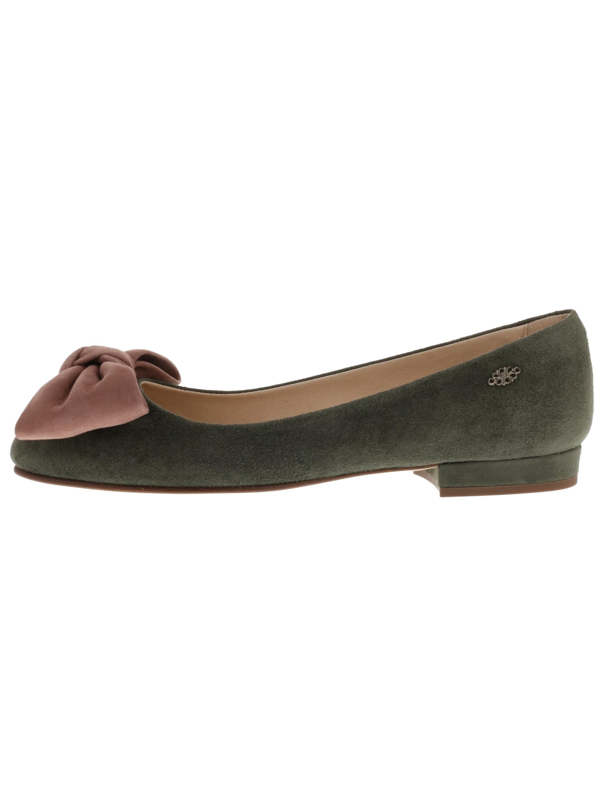 XAVER LUIS Schuhmanufaktur Ballet Flats 'PAULINA - mit großer Lederschleife' in Green: front