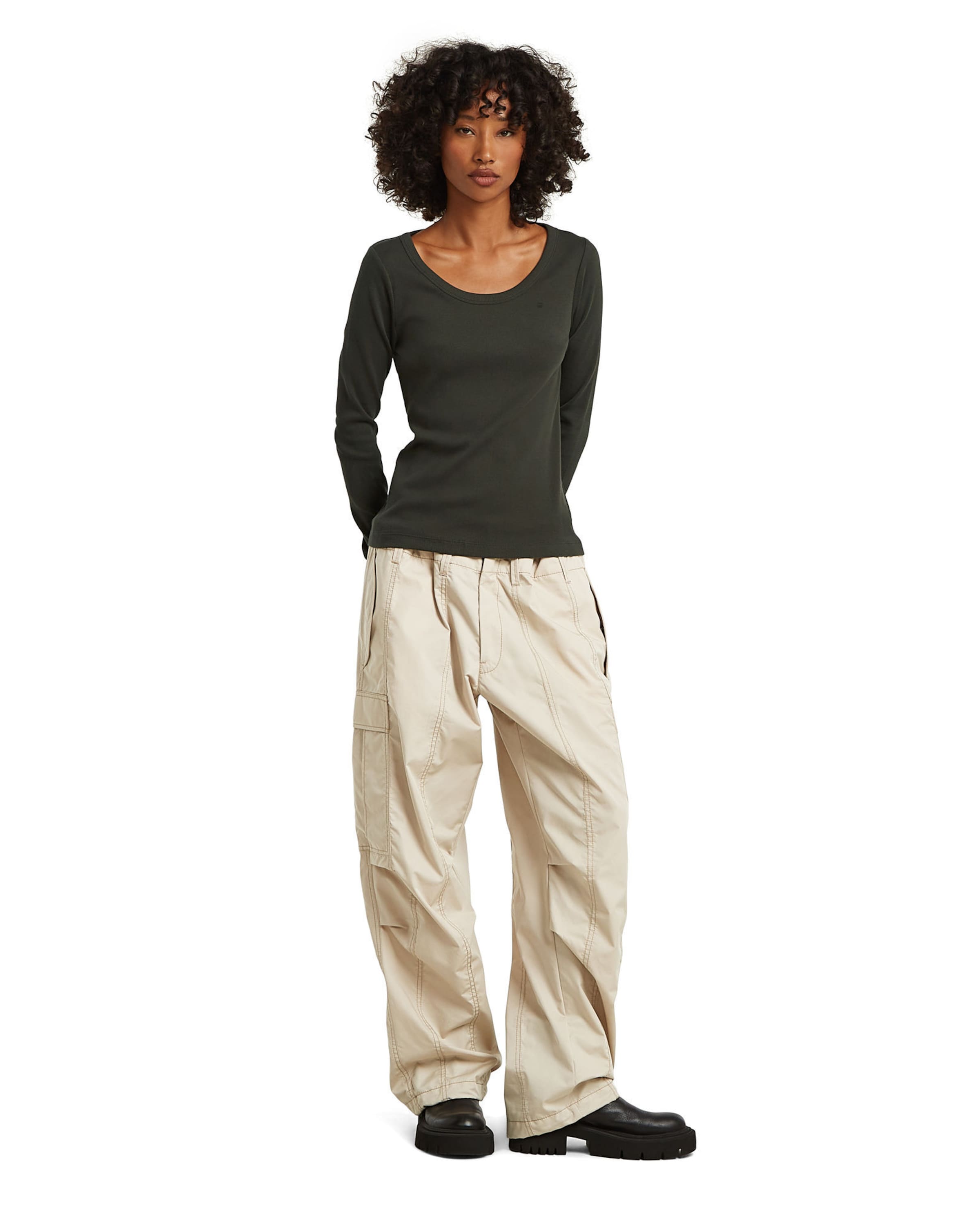 G-STAR Shirt 'Slim Rib Open Neck' in Green