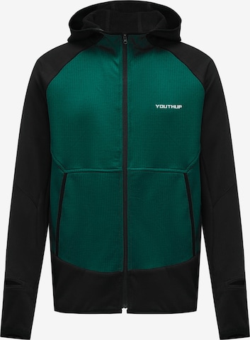 YOUTHUP Athletic Jacket 'UHRENFENSTER' in Green: front