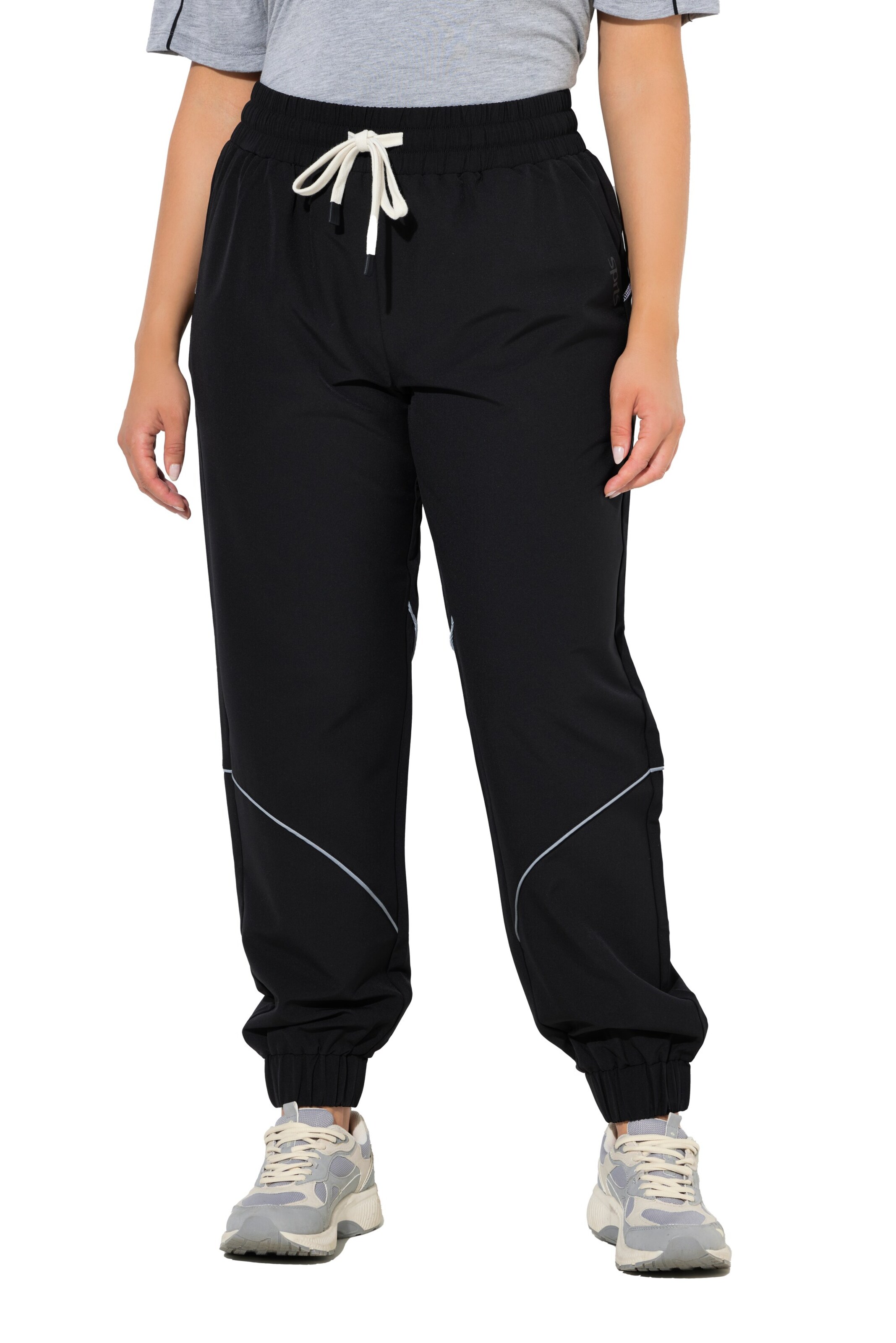 Ulla Popken Tapered Weatherproof pants in Black: front