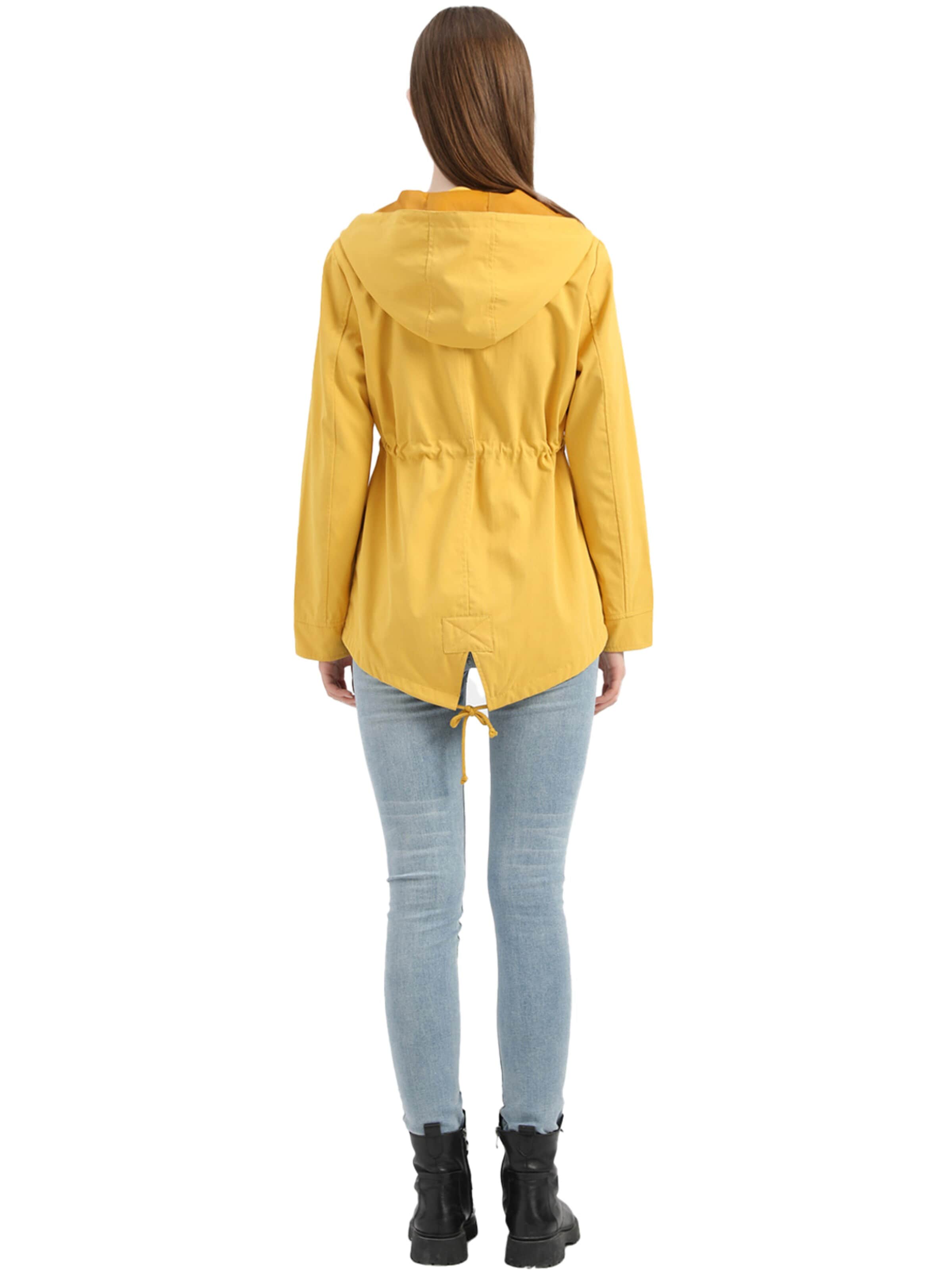 KoJooin Płaszcz funkcyjny 'Damen lange Kapuzen-Regenjacke mit Taille – Wasserdichter Windbreaker und Outdoor-Mantel für Schutz' w kolorze żółty