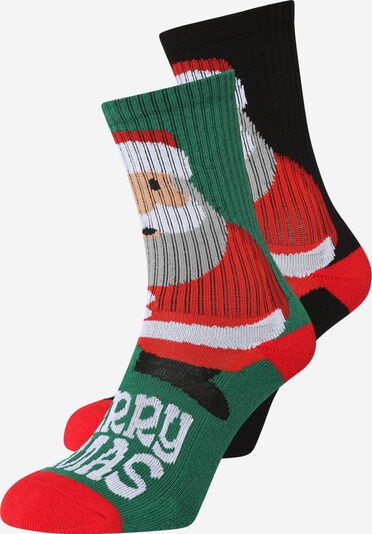 Urban Classics Chaussettes 'Fancy Santa' en vert foncé / rouge / noir / blanc, Vue avec produit