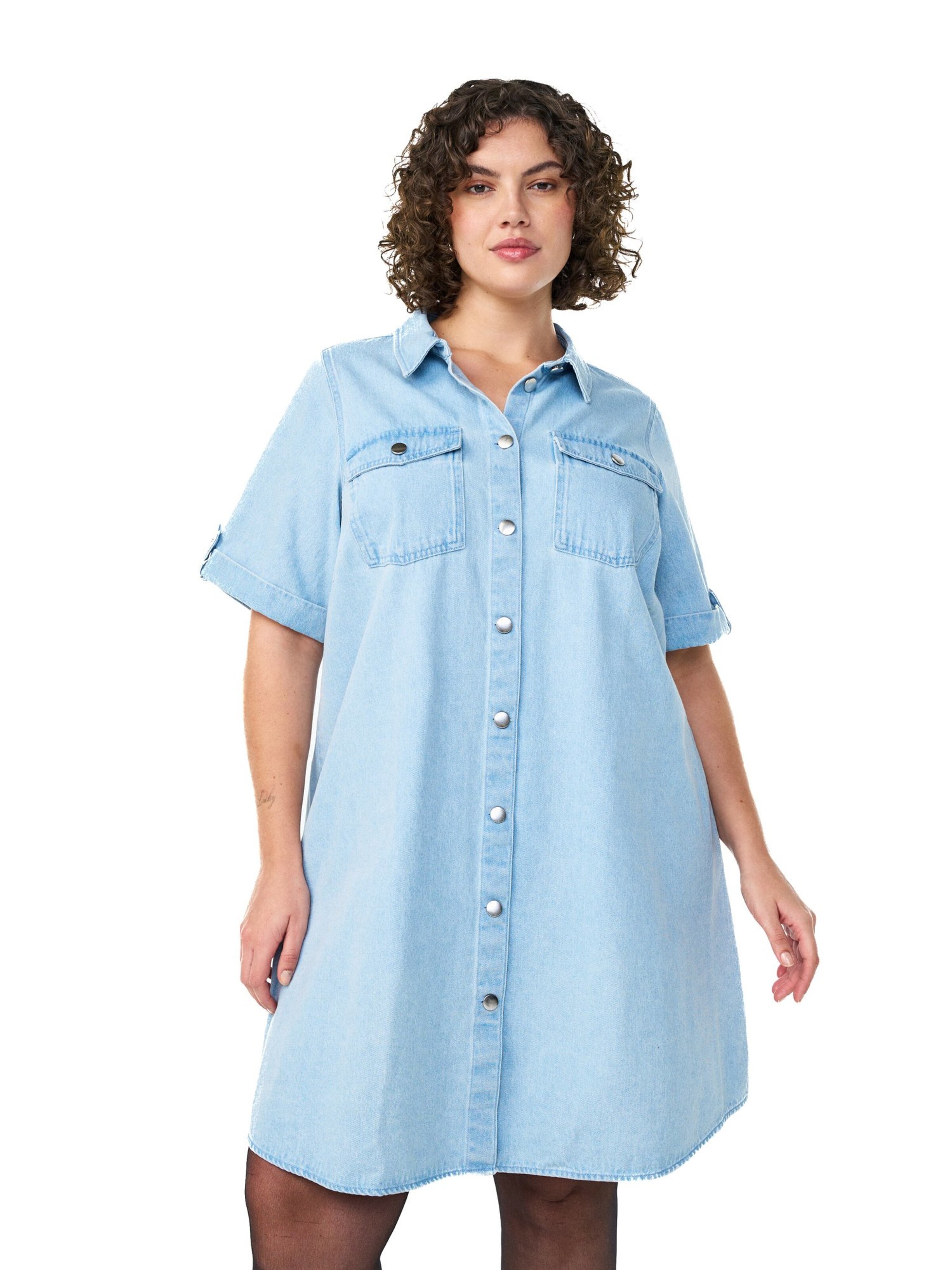 Zizzi Платье-рубашка 'Vami' в Синий: спереди